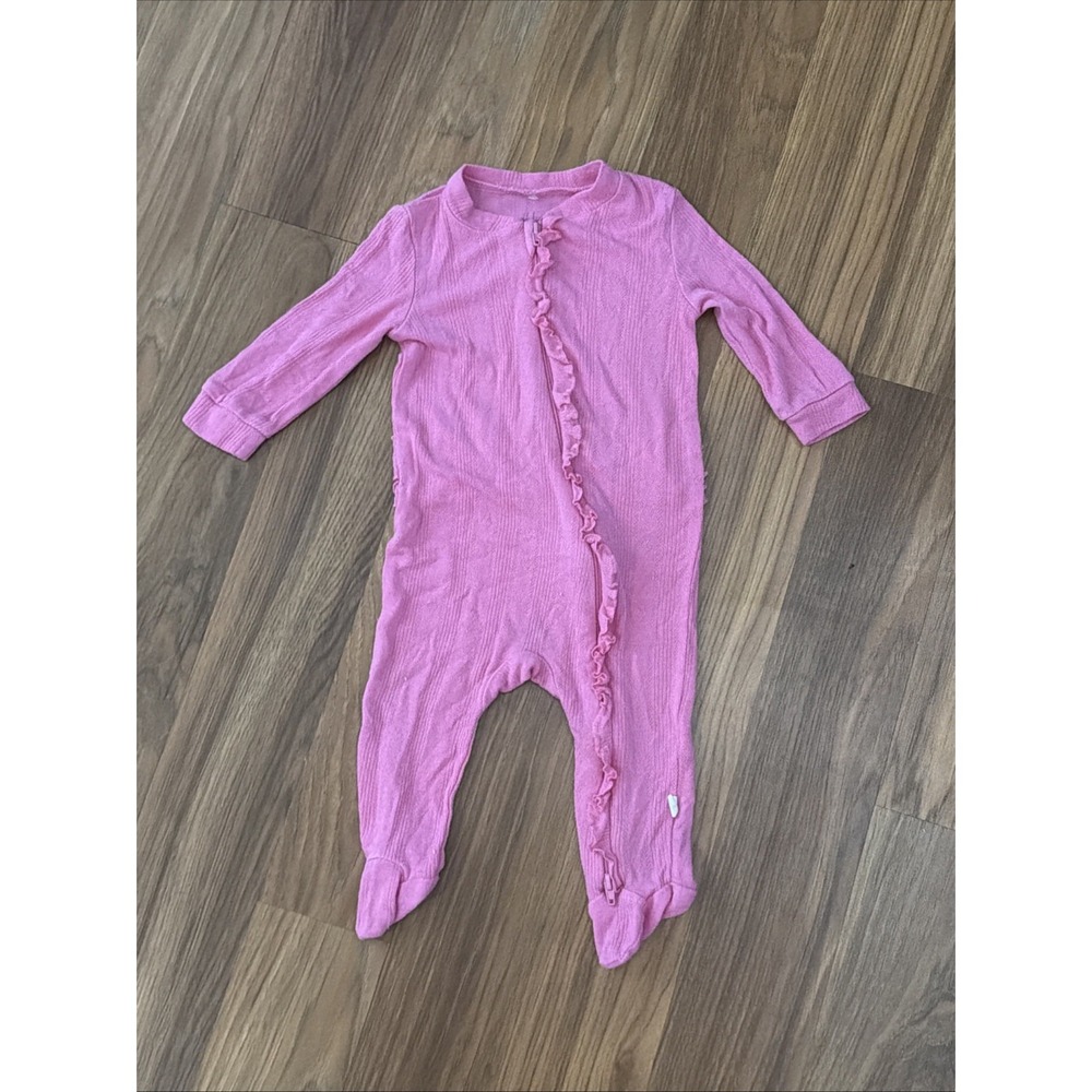 Milkberry Baby Girls 3-6 Months Pink Ruffle Bum Bamboo Footie Sleeper Pajamas PJ
